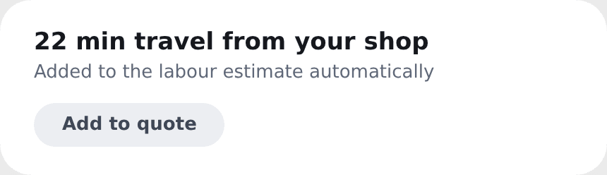 Suggestion: 22 minutes travel from your shop